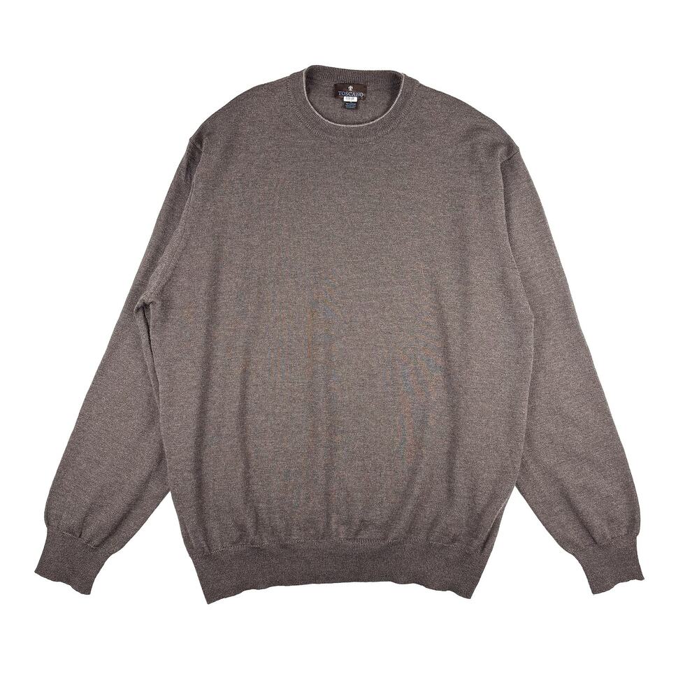 Toscano 100% Merino Wool Sweater Mens XL Taupe Brown Crewneck Made in Italy